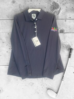 FootJoy Women's Sz-M Long Sleve Navy Henley Golf Polo NWT
